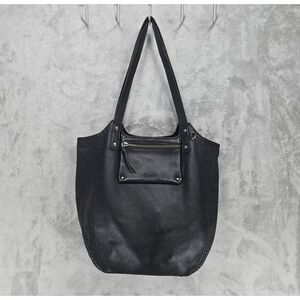 The Sak Black Leather Perforated Tote Bag Shoulder Purse Zip And Coin Pocket EUC